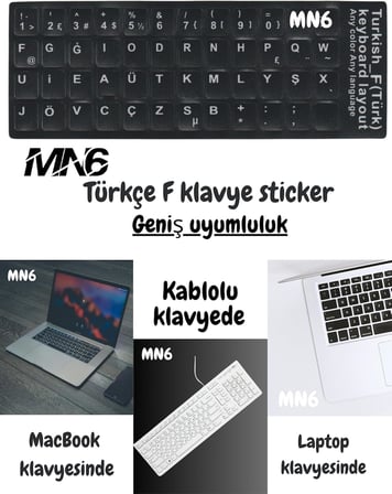 MF01 F Klavye Sticker/3 Adet-Laptop PC Uymlu-Silinmez/Türkçe F Klavye Sticker (3)