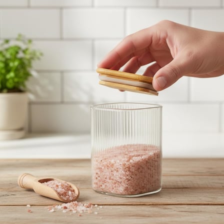 6'lı Set 275 ml Bambu Kapaklı Kare Cam Kavanoz - Vakumlu Mini Boy Çekmece İçi Baharatlık ve Şeffaf Saklama Kabı Organizatörü (6x8 cm)