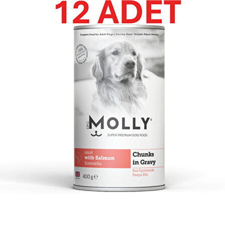 Molly Sos İçinde Parça Somonlu Yetişkin Köpek Konservesi 12*400gr (12 ADET)