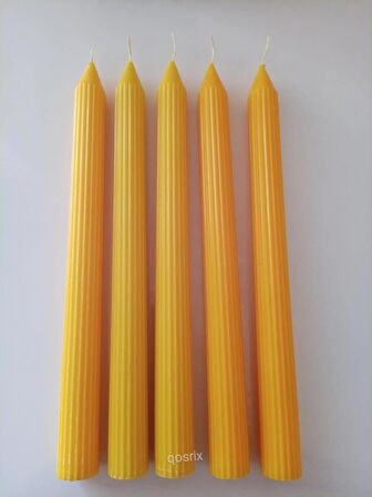 5'li Sarı Şamdan Mumu 1. Kalite Doğal Kokulu Uzun Çubuk Konik Mum