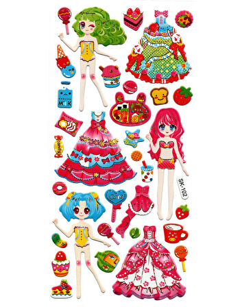 Sticker Kabartmalı Stiker Defter, Planlayıcı Etiket (sk102) 9x18 cm- Kız Giydirme