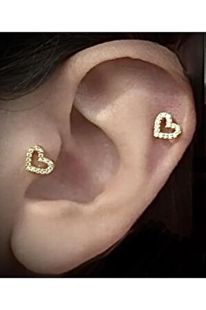 Kalp Tragus Helix Çelik Piercing Kıkırdak Küpesi Zirkon Taşlı