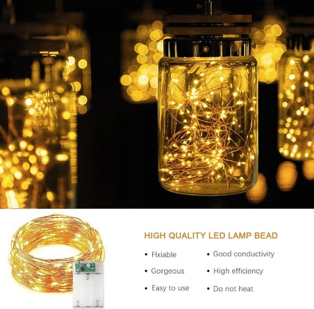 50 LED Pille Çalışan Bakır Tel İç Mekan Dış Mekan Yatak Odası Düğün Dekoru Parti Noel Ağacı Dekorasyonu (5m 50 adet/Sıcak Beyaz)