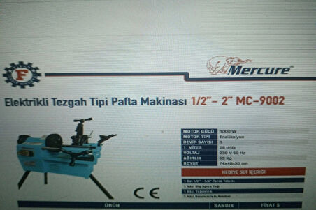 Mercure Elekririkli Tezgah Pafta Makinesi 1/2'-3 MC-903