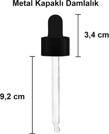 100 ml Metal Kapaklı Damlalık Dropper Şişesi Serum 100 cc Cam Şişe 6 Adet (Siyah Kapak, Amber/Kahverengi)