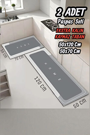 2 Adet Su Emici Kaymaz Taban Banyo & Mutfak Paspası Seti Mutfak Tezgah Önü Paspas 50x120 Cm 50x70Cm