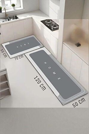 2 Adet Su Emici Kaymaz Taban Banyo & Mutfak Paspası Seti Mutfak Tezgah Önü Paspas 50x120 Cm 50x70Cm