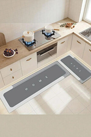 2 Adet Su Emici Kaymaz Taban Banyo & Mutfak Paspası Seti Mutfak Tezgah Önü Paspas 50x120 Cm 50x70Cm