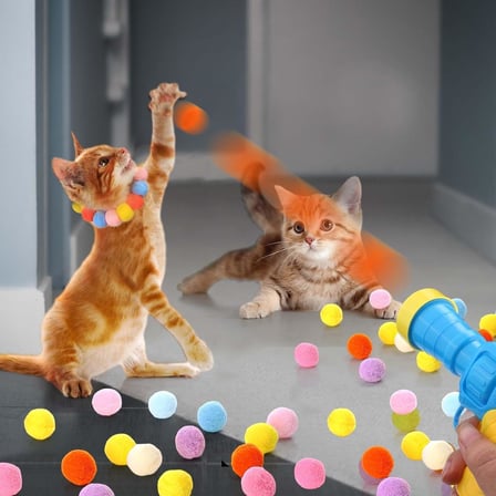 İnteraktif Kedi Oyun Tabancası - Peluş Toplarla Eğlenceli Oyun Zamanı, Ekstra Peluş Toplar