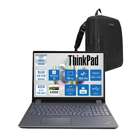 Lenovo Thinkpad Mws P16 Gen2 Intel I9-13980HX 48GB 5600MHZ  4tbssd+4tbssd 8GB/RTX2000ADA 16" Wqxga 165Hz (2560X1600) IPS 500NITS Windows 11 Pro Taşınabilir Workstation W21FA0003TXW32+ZETTAÇANTA