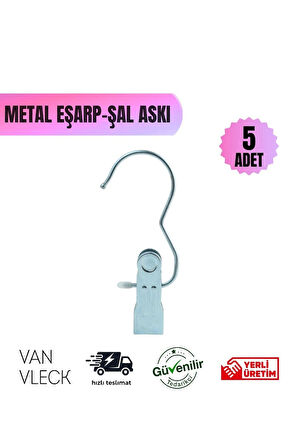 5’li Metal Tek Mandallı Askı – Eşarp, Şal, Kravat ve Havlu Askısı, Pratik Dolap Düzenleyici