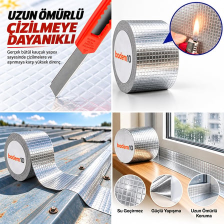 3 Adet 148 Mm 2 Metre Çatı İzolasyon Bandı Su Sızdırmaz Geçirmez Yalıtım Çamur Tamir Çatlak Boru Bant
