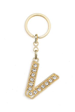 HARF TAŞLI ŞIK ANAHTARLIK GOLD V HARFİ