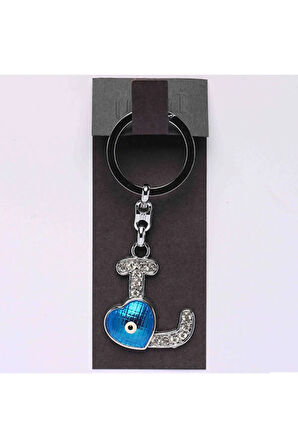 Nazar Boncuklu Krom Taşlı Harf Anahtarlık