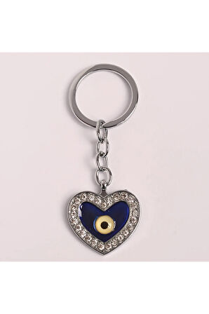 Nazar Boncuklu Krom Taşlı Harf Anahtarlık