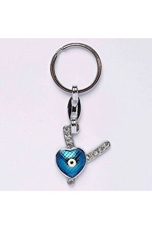 Nazar Boncuklu Krom Taşlı Harf Anahtarlık