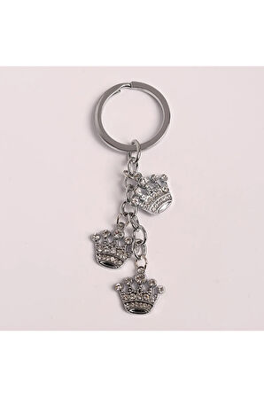 Taşlı Kraliyet Tacı Tasarımlı Çelik Anahtarlık