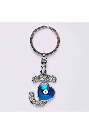 Nazar Boncuklu Krom Taşlı Harf Anahtarlık