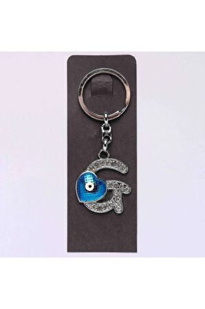 Nazar Boncuklu Krom Taşlı Harf Anahtarlık