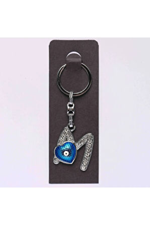 Nazar Boncuklu Krom Taşlı Harf Anahtarlık