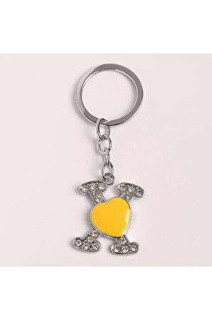 Sarı Kalpli Taşlı Tasarım Çelik Anahtarlık