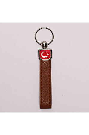 Kahverengi Deri Saplı Çelik Anahtarlık