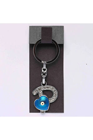 Nazar Boncuklu Krom Taşlı Harf Anahtarlık