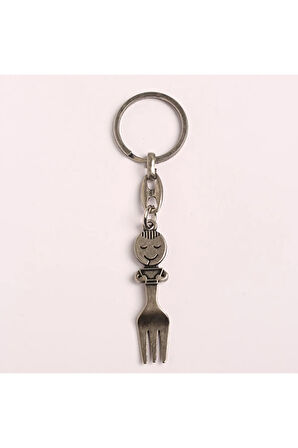 Surat Figürlü Çatal Tasarımlı Çelik-krom Anahtarlık