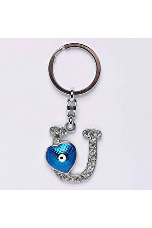 Nazar Boncuklu Krom Taşlı Harf Anahtarlık