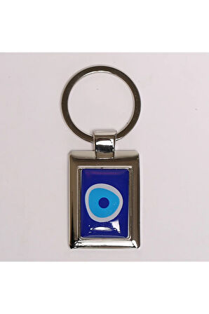 Nazar Boncuklu Gümüş Rengi Çelik Anahtarlık