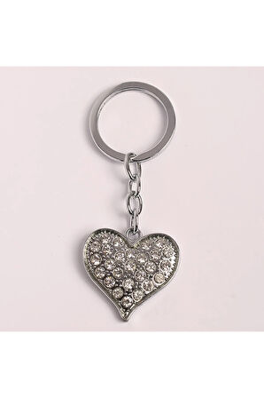Taşlı Kalp Desenli Tasarım Çelik Anahtarlık