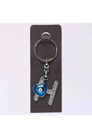 Nazar Boncuklu Krom Ve Taşlı Harf Anahtarlık