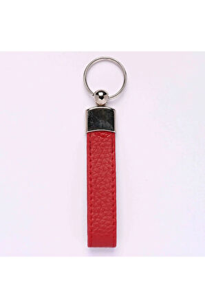 Deri Saplı Anahtarlık Kırmızı-metal