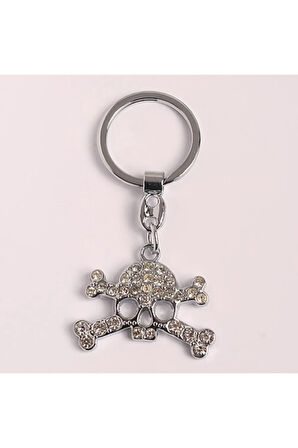 Taşlı Kurukafa Tasarımlı Çelik Anahtarlık