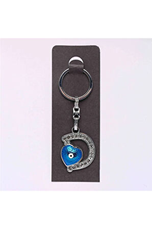 Nazar Boncuklu Krom Ve Taşlı Harf Anahtarlık