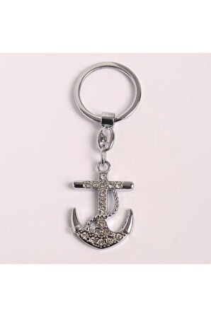 Taş Işlemeli Deniz Çapası Tasarımlı Çelik Anahtarlık