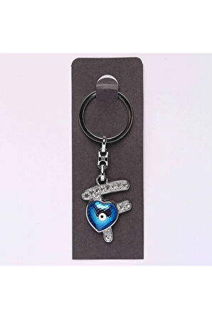 Nazar Boncuklu Krom Ve Taşlı Harf Anahtarlık