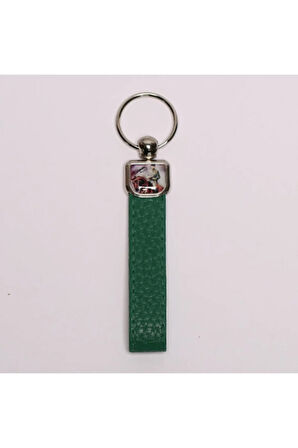 Yeşil Deri Saplı Çelik Anahtarlık