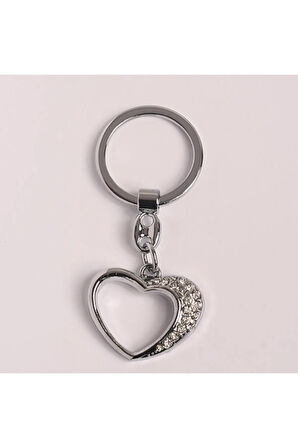 Yenihayat Taşlı Kalp Desenli Tasarım Çelik Anahtarlık