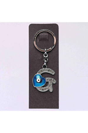 Nazar Boncuklu Krom Ve Taşlı Harf Anahtarlık