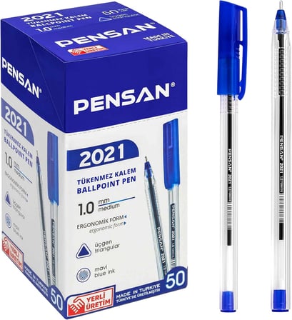 PENSAN TÜKENMEZ KALEM ŞEFFAF ÜÇGEN 1.0 2021 MAVİ 50 Lİ