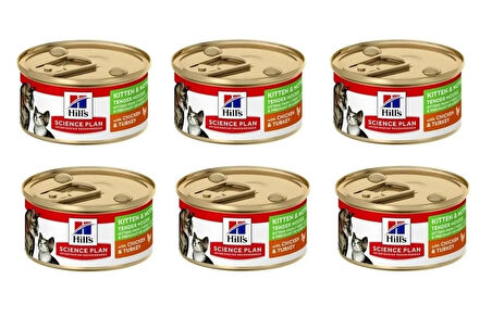 Hill's Kitten & Mother Tender Mousse Tavuk Ve Hindili Yavru ve Anne Kedi Yaş Maması 85 Gr X 6 Adet