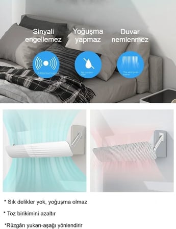 Ayarlanabilir Klima Rüzgar Yönlendirici, Delmesiz Kurulum, Uzatılabilir 53–100,5 cm Klima Deflektörü, Yoğuşma Yapmaz, Yaz/Kış Uyumlu Hava Yönlendirici Panel