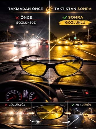 Optic Master Antifar Gece Sürüş Gözlüğü/Gece Görüş Gözlüğü Model 8813 Sarı Tek Ebat