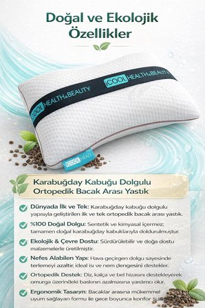Ortopedik Bacak Arası ve Diz Arası Yastık – Doğal Karabuğday Kabuğu Dolgulu, Nefes Alan OEKO TEX Sertifikalı Kumaş, Yan Yatanlar ve Hamileler İçin Uyku Desteği