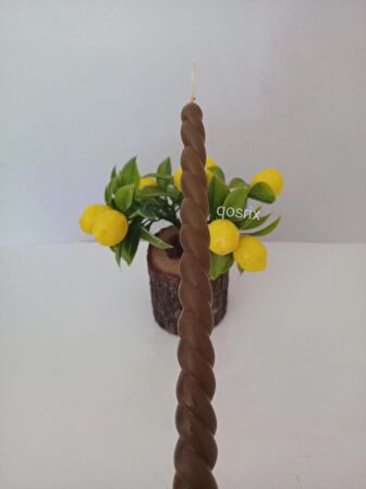5'li Kahverengi Burgulu Şamdan Mumu 1. Kalite Doğal Kokulu Uzun Çubuk Konik Burgu Spiral Mum Dekoratif