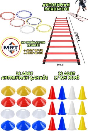 Spor Antrenman Seti 4m Merdiven 12li Huni 12li Çanak 12li Koordinasyon Çemberi, Tek Ebat, YUV-SET, Kırmızı