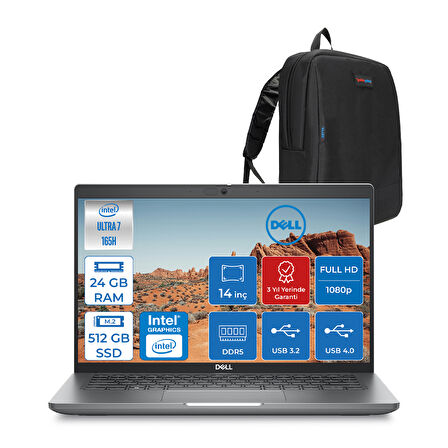 Dell Latitude 5450 Ultra 7-165H Vpro 24GB Ddr5 512GB SSD 14" Fhd Freedos Dizüstü Bilgisayar XCTOL5450EMEA165H05+ZETTAÇANTA