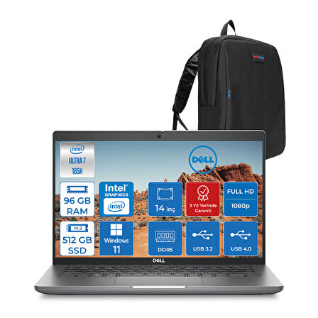 Dell Latitude 5450 Ultra 7-165H Vpro 96GB Ddr5 512GB SSD 14" Fhd WINDOWS11PRO Dizüstü Bilgisayar XCTOL5450EMEA165HW29+ZETTAÇANTA