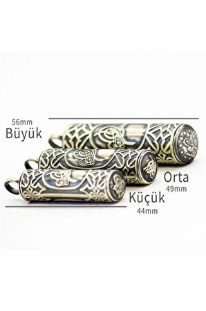 Erkek Gümüş Kolye - Tuğralı Silindir Yuvarlak Gümüş Muska Haznesi Deri Kolye Hediyeli Orta